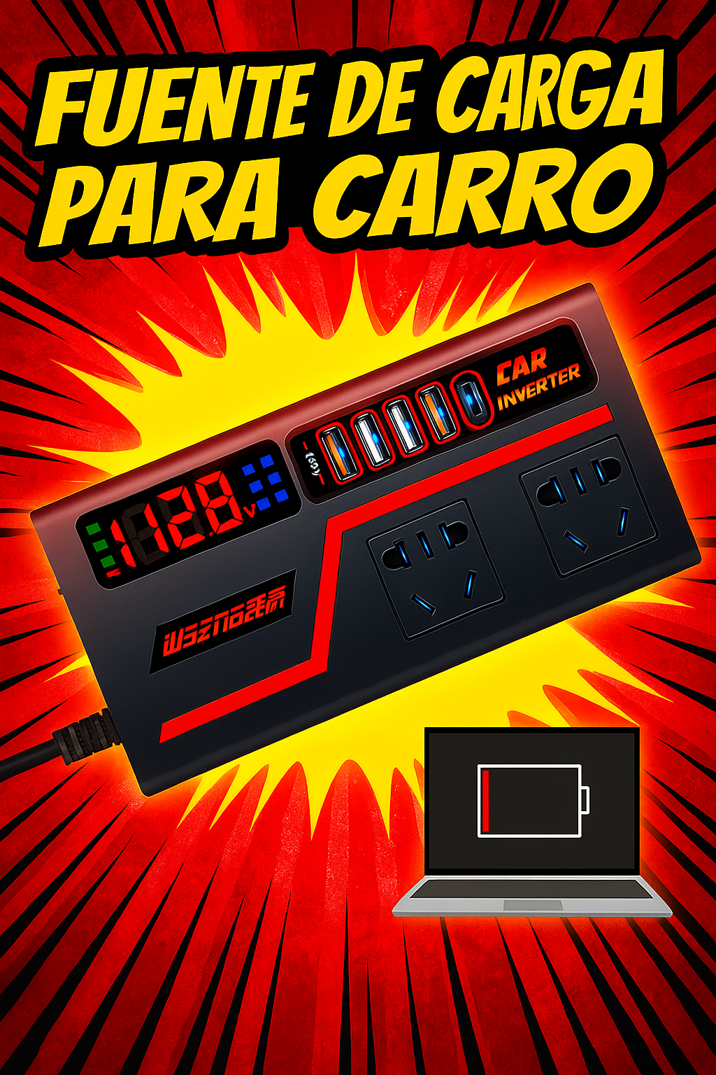 ⚡🔌 Inversor de Corriente para Carro con Puertos USB y Tomacorrientes 🔌⚡